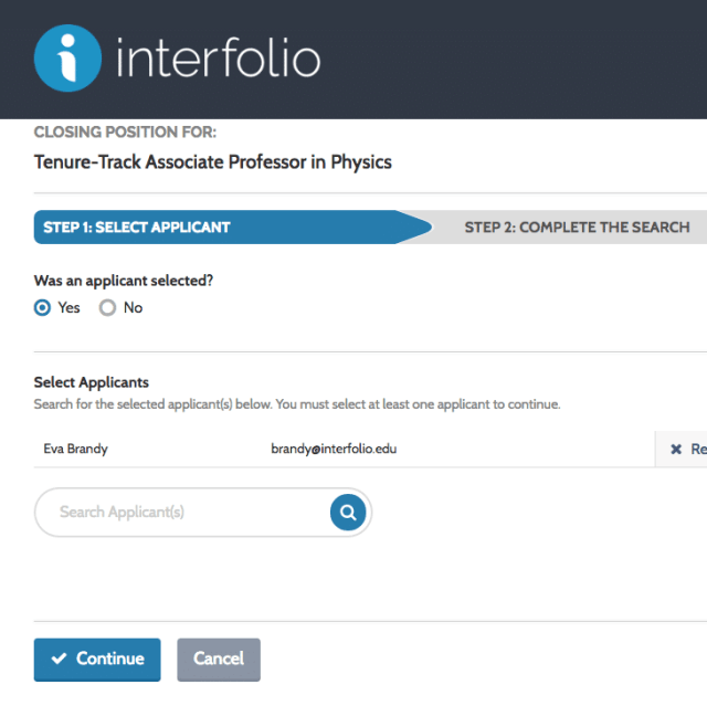 Closing positions & recording outcomes in ByCommittee Faculty Search